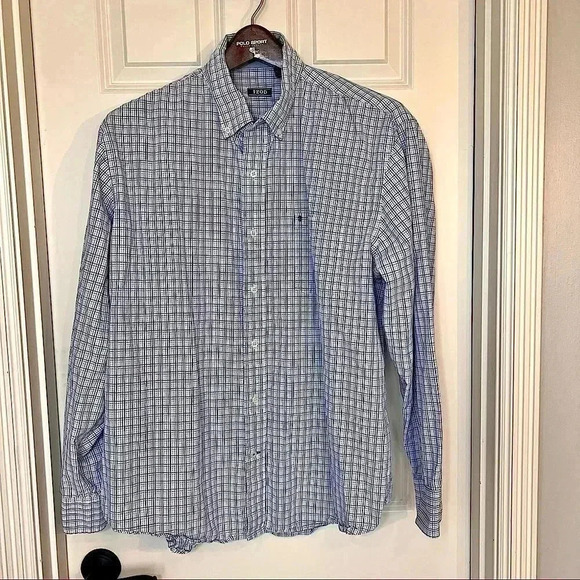 𝅺IZOD blue plaid long sleeve button down collared shirt size XL - Picture 1 of 14